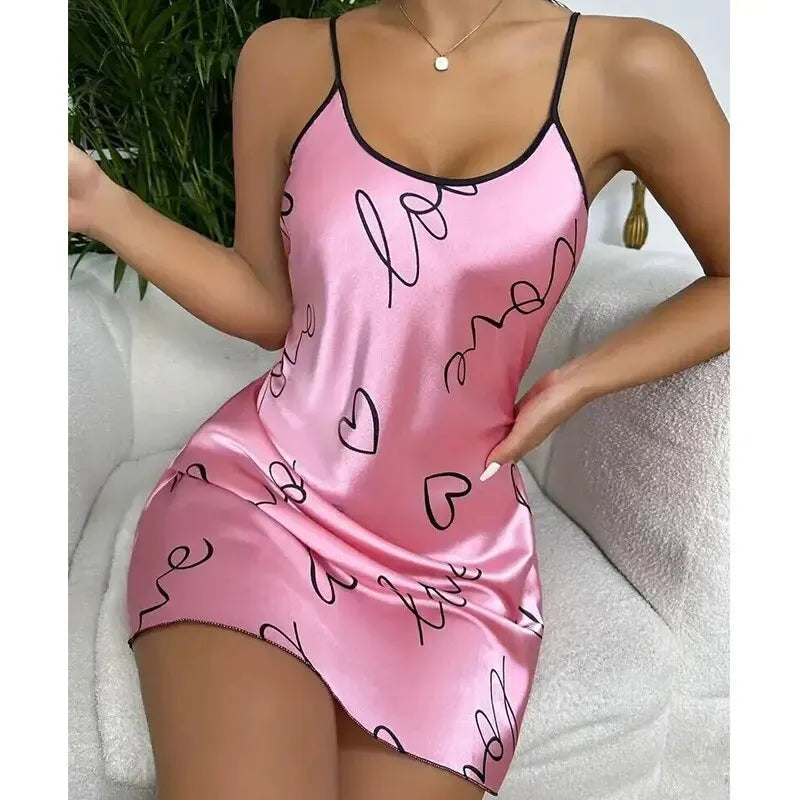 Women’s Sexy Criss-Cross Nightdress – Heart Print Sleeveless Sleepwear Style Heaven