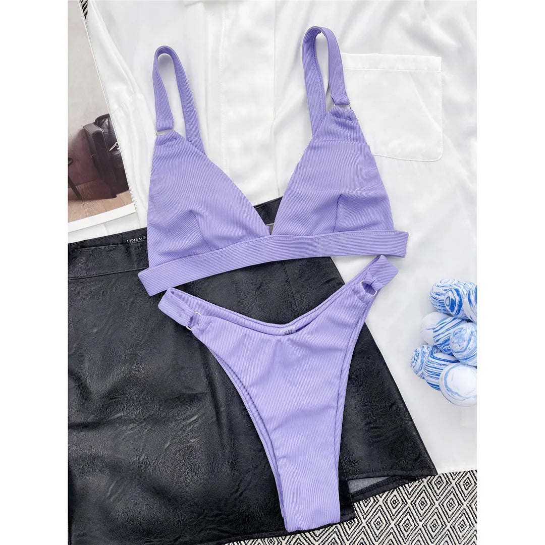 Sexy High Leg Cut Ribbed Bikini – Padded Two-Piece Swimsuit for Women – Chic Bathing Suit for Pool & Beach Style Heaven