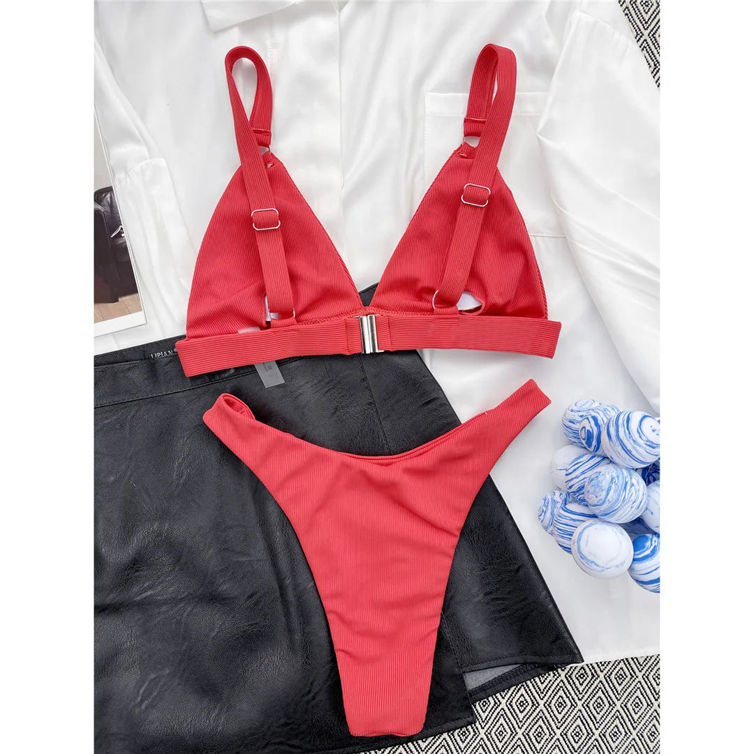 Sexy High Leg Cut Ribbed Bikini – Padded Two-Piece Swimsuit for Women – Chic Bathing Suit for Pool & Beach Style Heaven