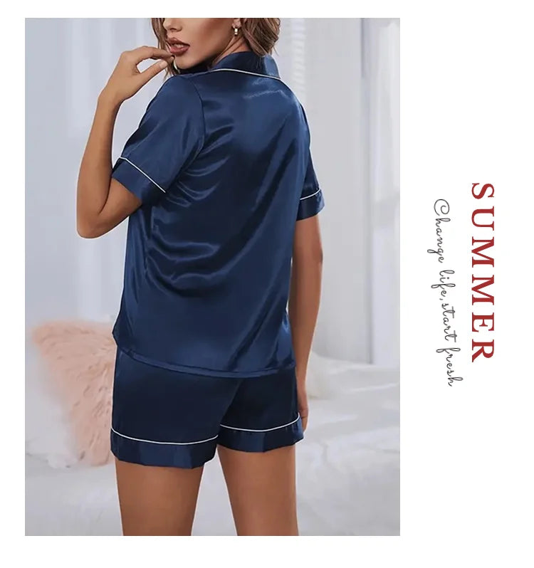 Silk Satin Pajama Set – Elegant 2-Piece Button-Down Sleepwear Style Heaven