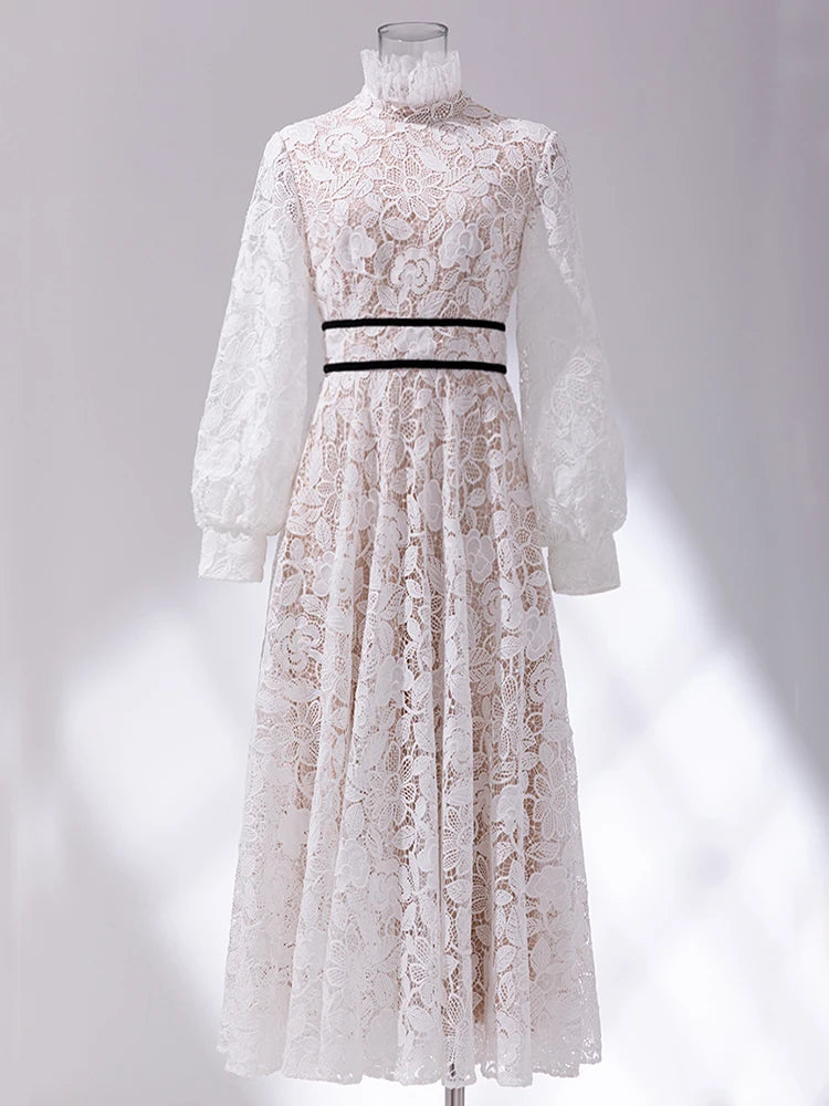 Women Luxury Embroidered Long Maxi Evening Dress – Lace Hollow-Out Flowers Elegant White Summer Party Dress Style Heaven