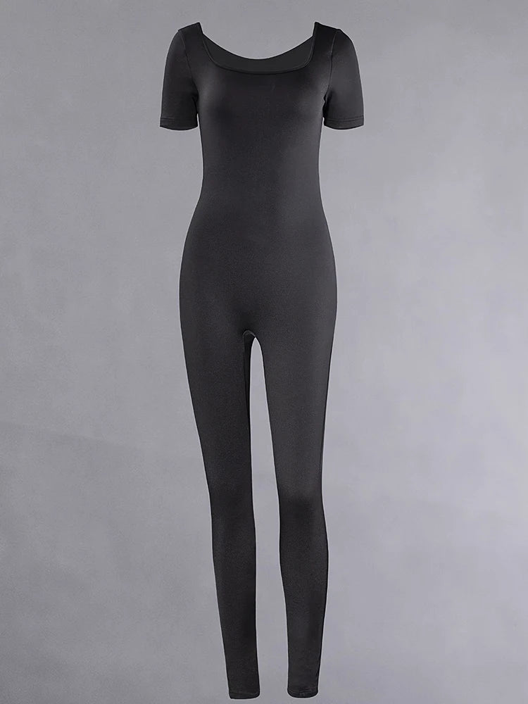 2025 Spring and Summer New Women's One-piece Short Sleeve Solid Color Sexy Slim Fit Street Style Jumpsuit Style Heaven
