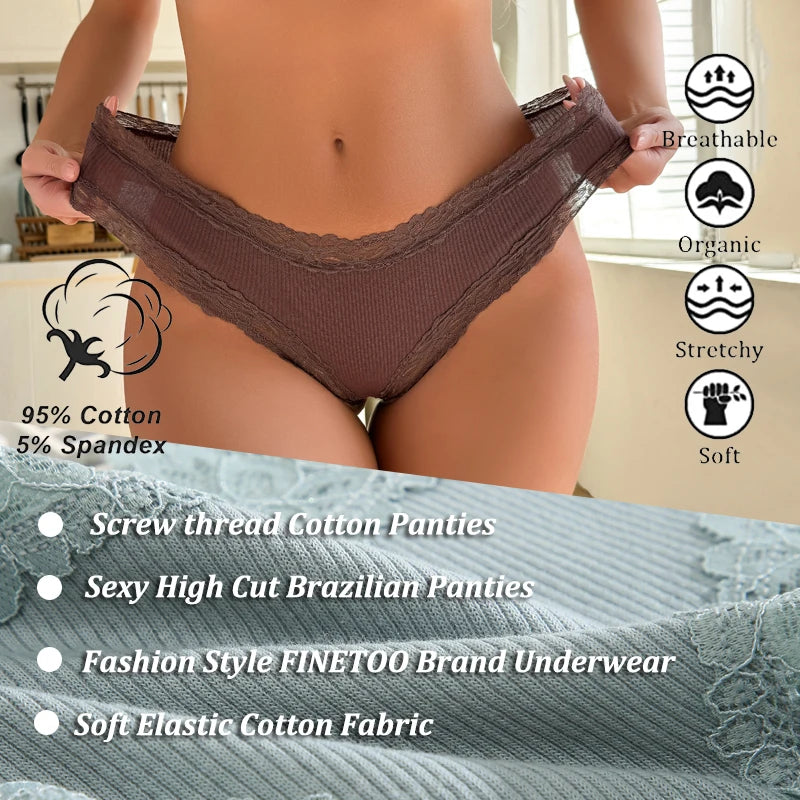 5-Pack Lace Seamless Cotton Panties – Ribbed Brazilian Style | S–XL Style Heaven