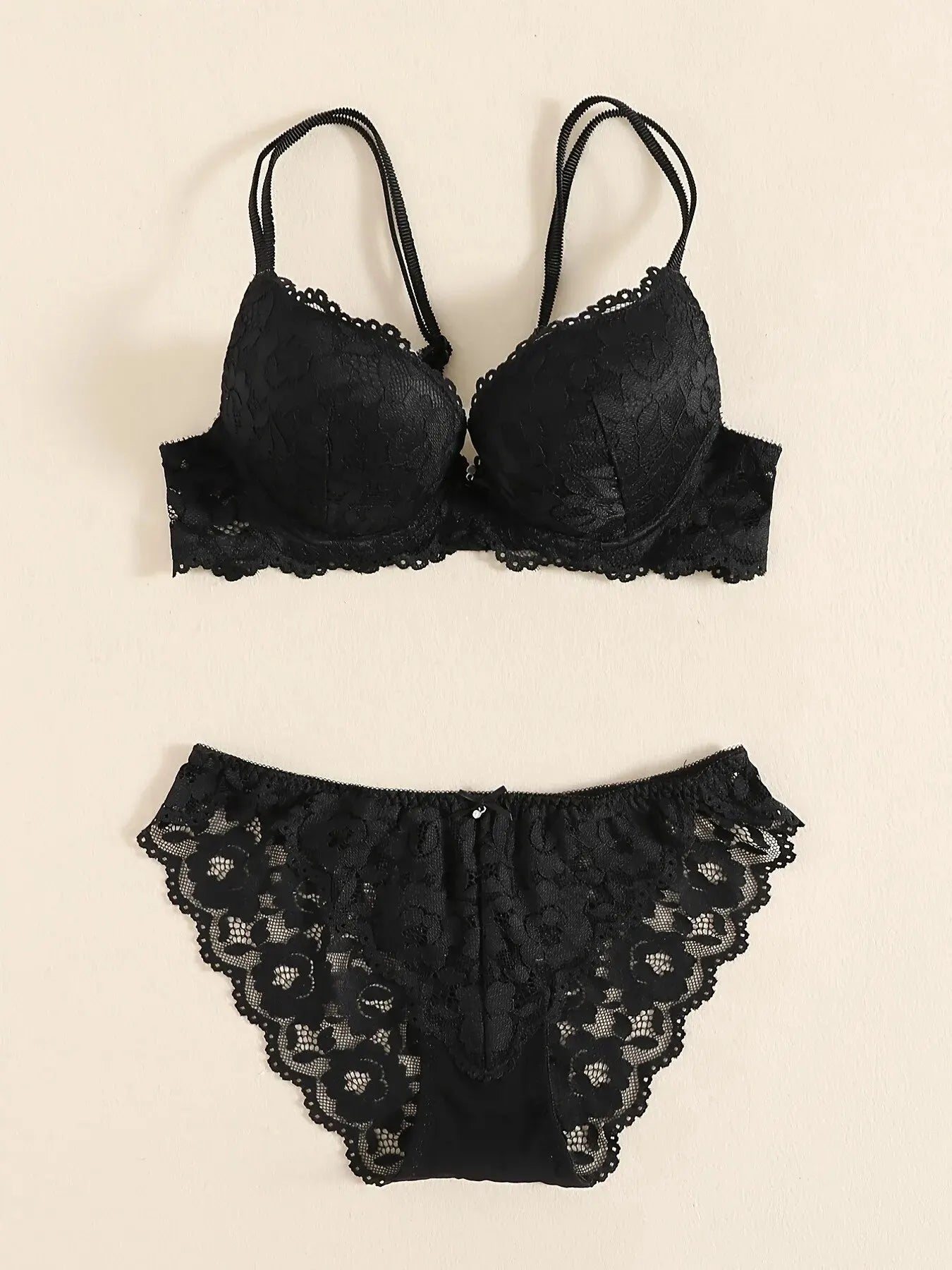 Elegant Lace Embroidery Lingerie Set – Push-Up Bra & Sheer Panty, Breathable Fabric, Perfect for Valentine's Day Style Heaven