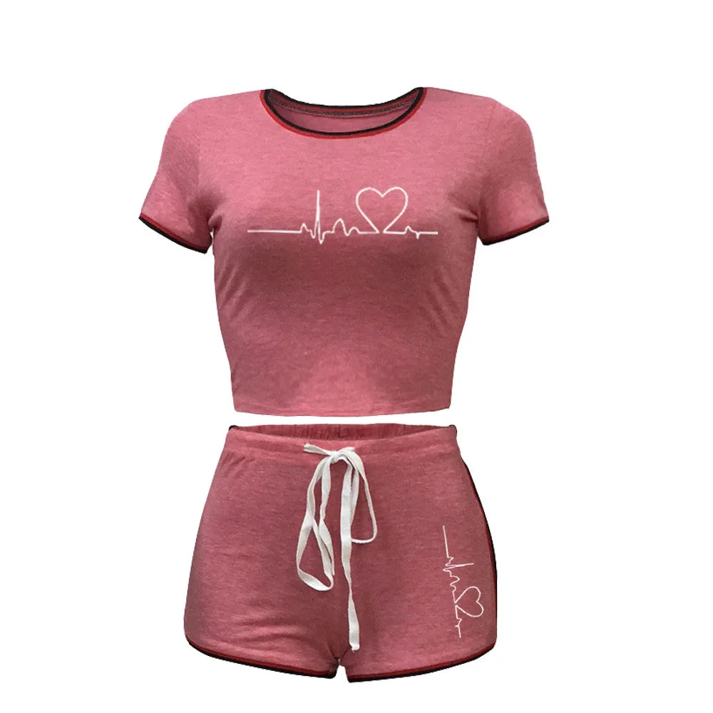 Women’s Summer Personality Tracksuit – Short Sleeve Cropped T-Shirt & Shorts Pajama Set Style Heaven