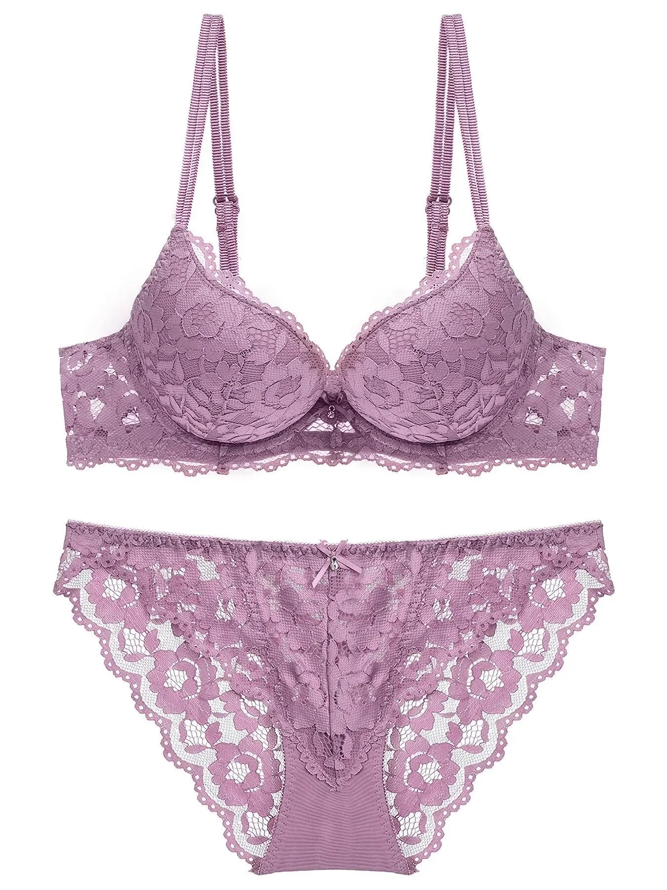 Elegant Lace Embroidery Lingerie Set – Push-Up Bra & Sheer Panty, Breathable Fabric, Perfect for Valentine's Day Style Heaven