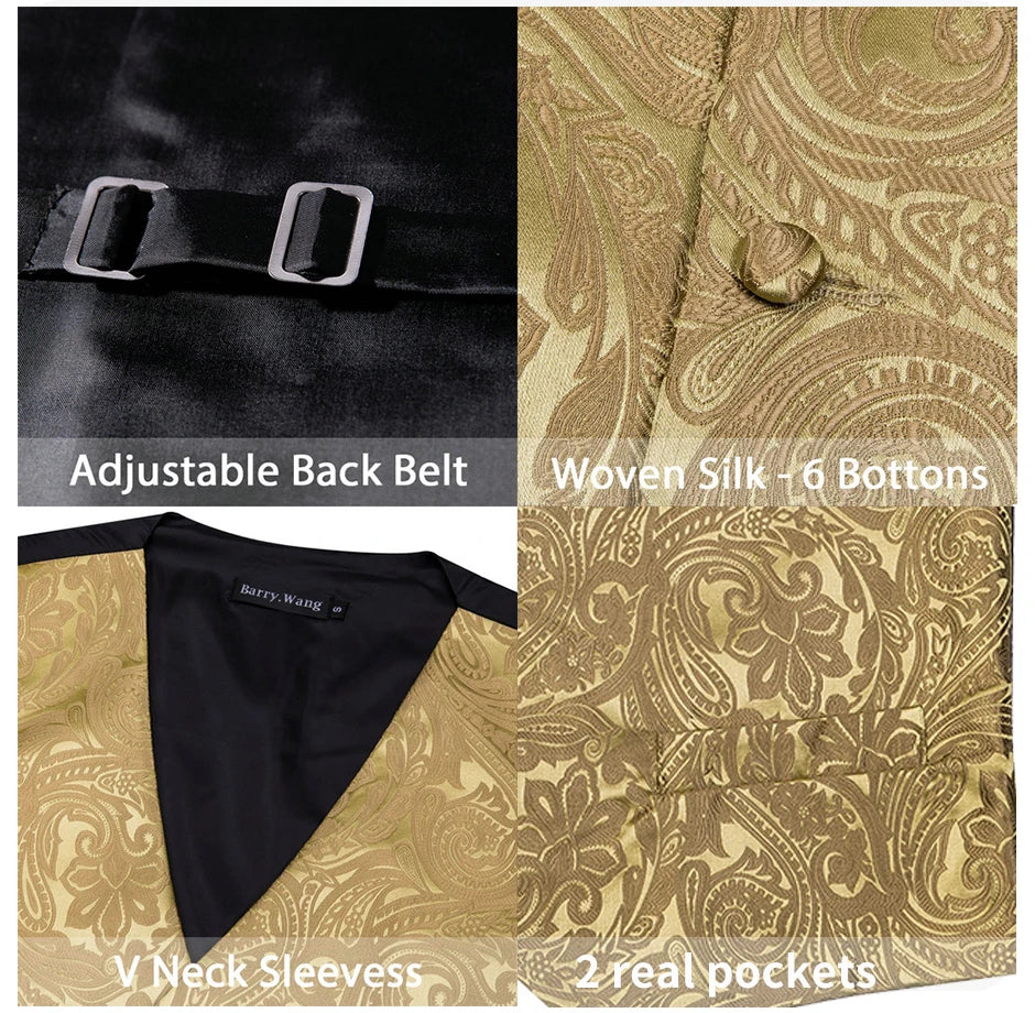 Men’s Jacquard Suit Vest 4-Piece Set – Waistcoat with Tie, Pocket Square & Cufflinks Style Heaven