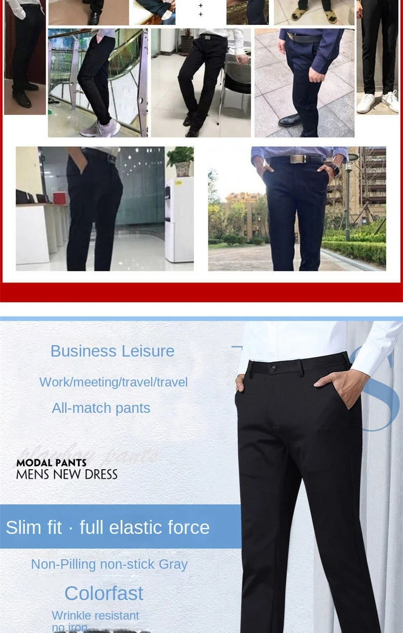 Men's Summer Slim-Fit Suit Pants – Elastic Waist, Non-Iron Straight-Leg Business Trousers for Formal & Casual Wear Style Heaven