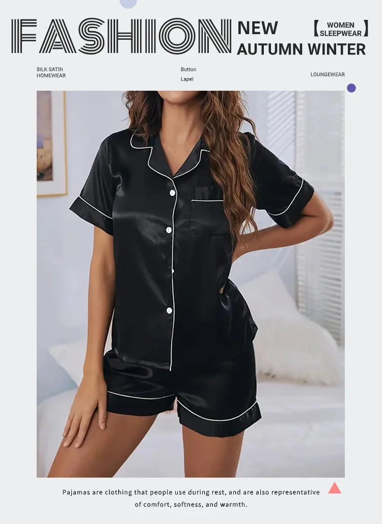 Silk Satin Pajama Set – Elegant 2-Piece Button-Down Sleepwear Style Heaven