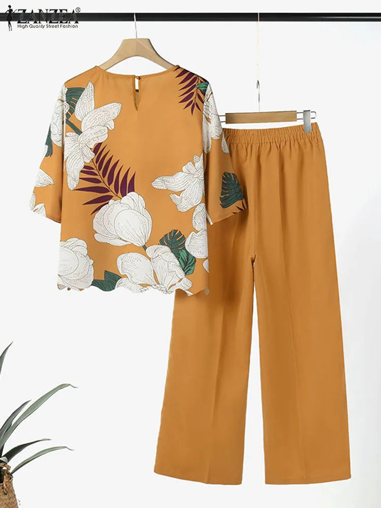 2-Piece Floral Blouse & Pants Set – Elegant Office & Summer Outfit for Women Style Heaven