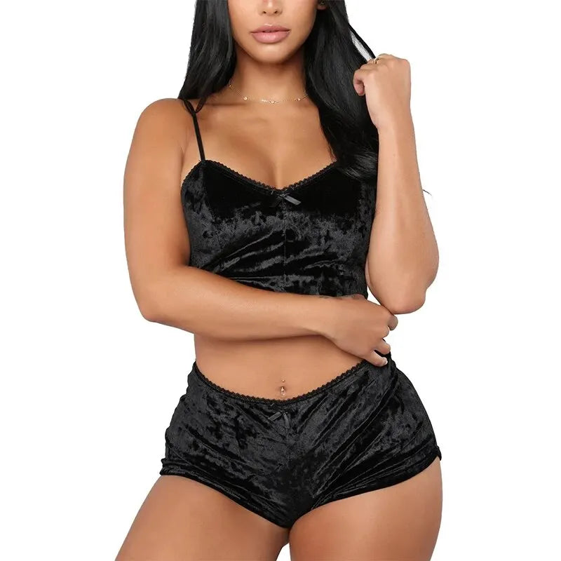 Sexy Velvet Strappy Pajama Set – Soft & Elegant 2-Piece Sleepwear Style Heaven