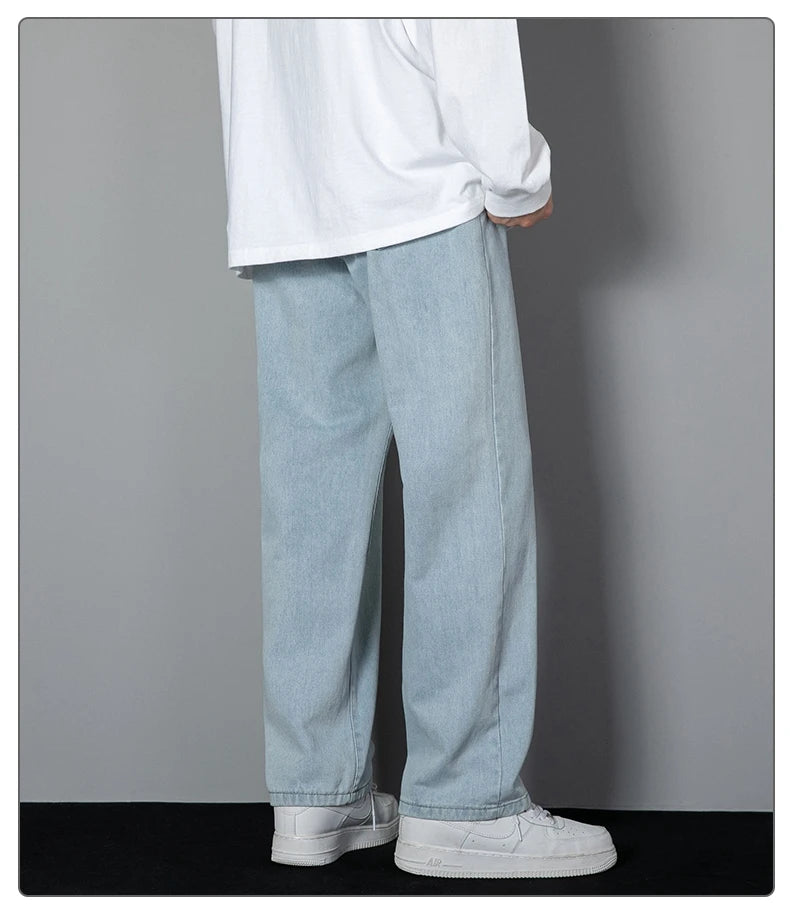 2025 New Korean Men's Wide-Leg Denim Jeans – Classic Straight-Leg Casual Pants Style Heaven