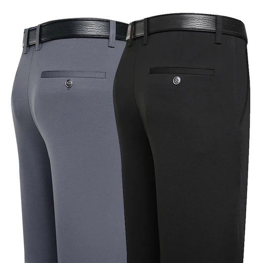 Men’s Business Casual Suit Pants – Formal Straight-Leg Dress Trousers with Elastic Waist Style Heaven