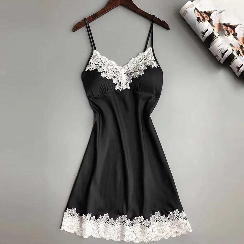 Women's Heart & Letter Print Nightdress – Sexy Lettuce Trim Slip Sleepwear Style Heaven