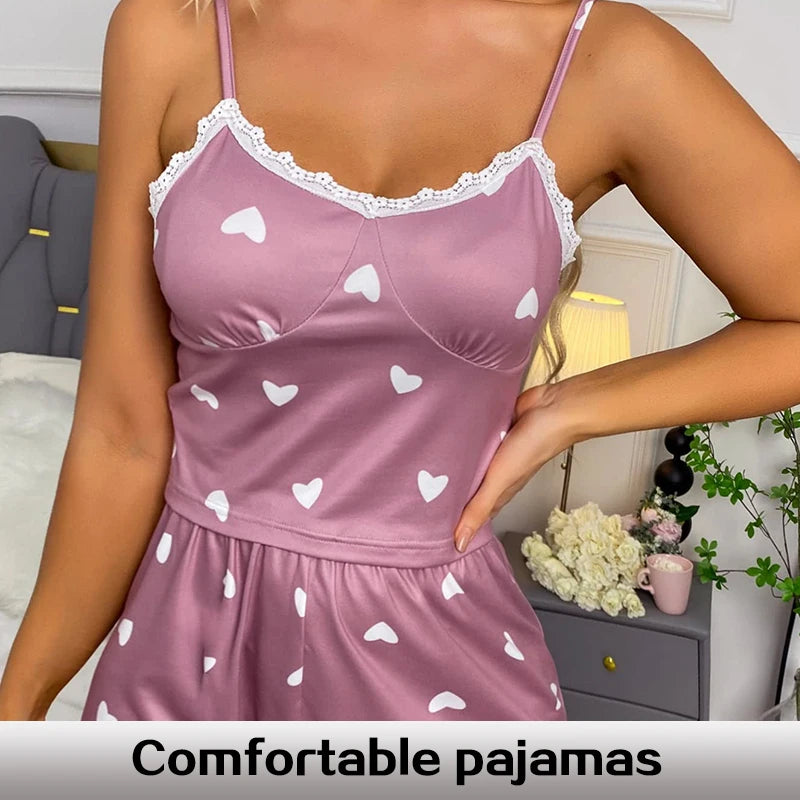 Elegant Lace-Trim Pajama Set – 2-Piece Printed Sleepwear Style Heaven