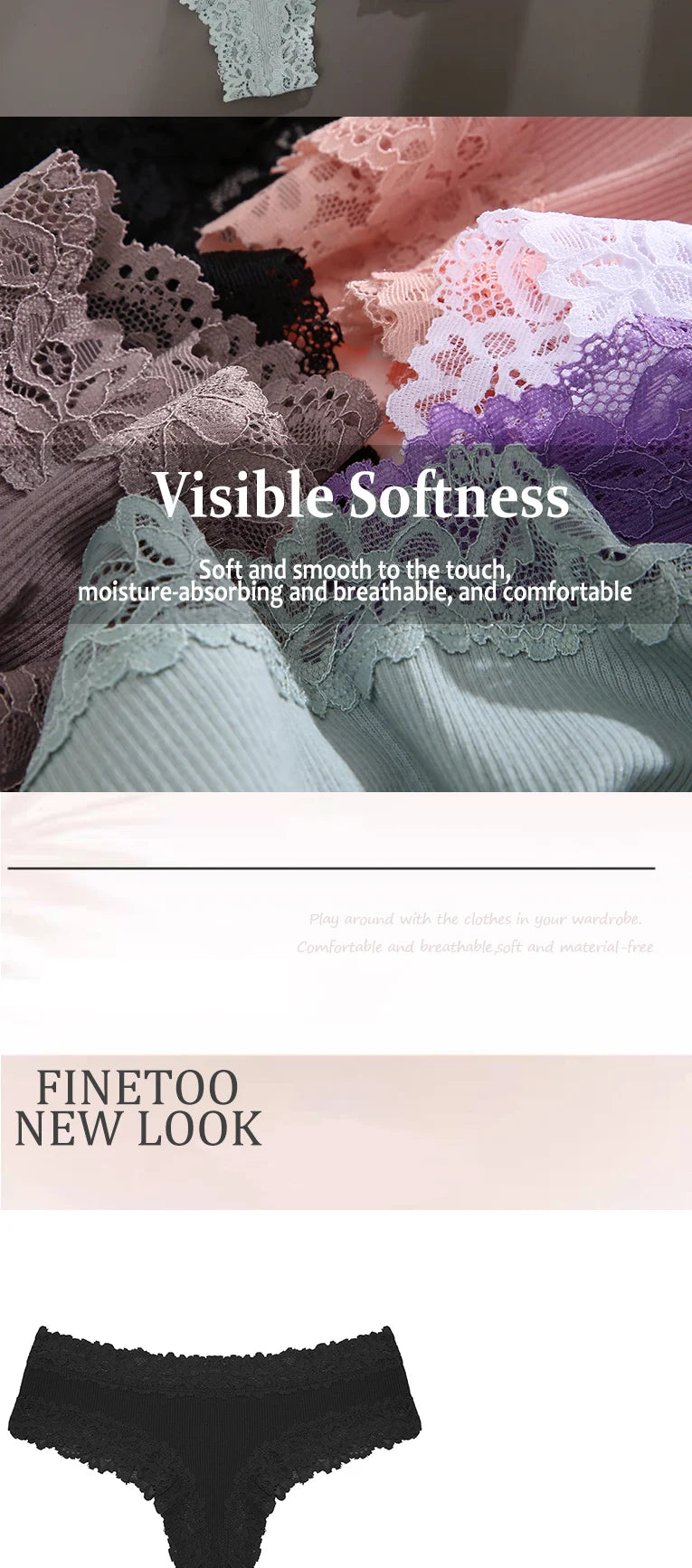 3PCS Women's Lace Seamless Cotton Panties – Ribbed Brazilian Low Waist Underwear, Breathable & Plus Size Lingerie Style Heaven