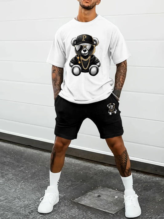Men’s Summer Bear Print T-Shirt & Shorts Set – Casual Outdoor Wear - Style Heaven