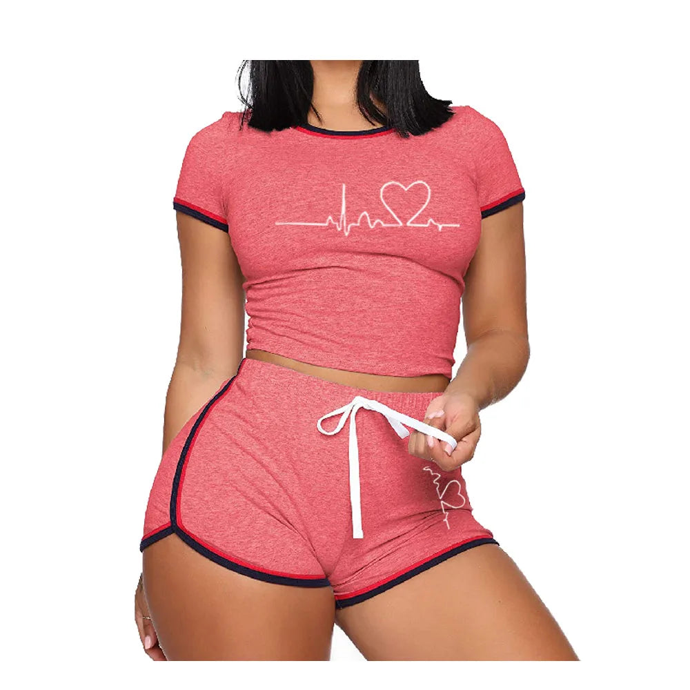 Women’s Summer Personality Tracksuit – Short Sleeve Cropped T-Shirt & Shorts Pajama Set Style Heaven
