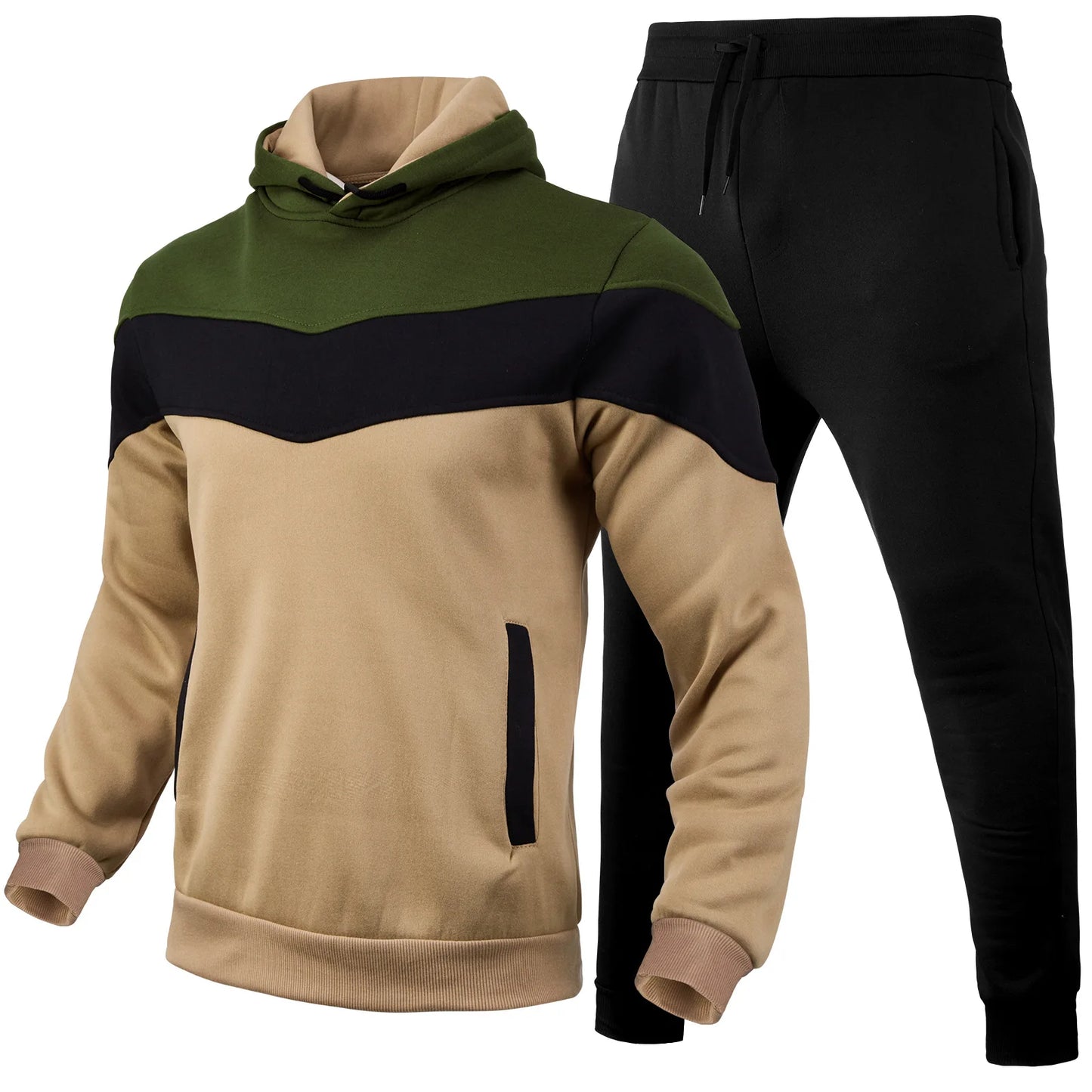 Men’s Autumn & Winter Sportswear Set – 3-Color Block Hoodie & Sweatpants Style Heaven