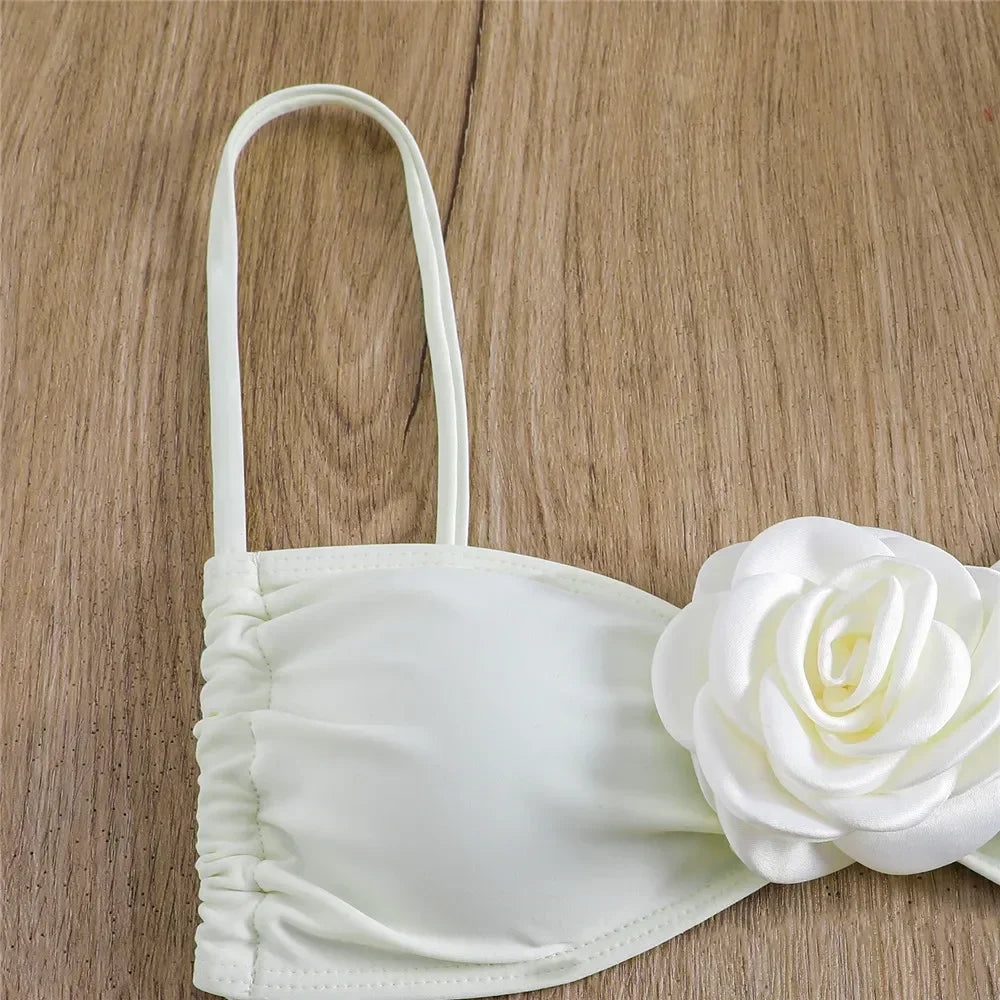 Sexy Flower Bandeau Swimwear Thong Bikini – Lace-Up Brazilian Bikinis Set for Women Style Heaven