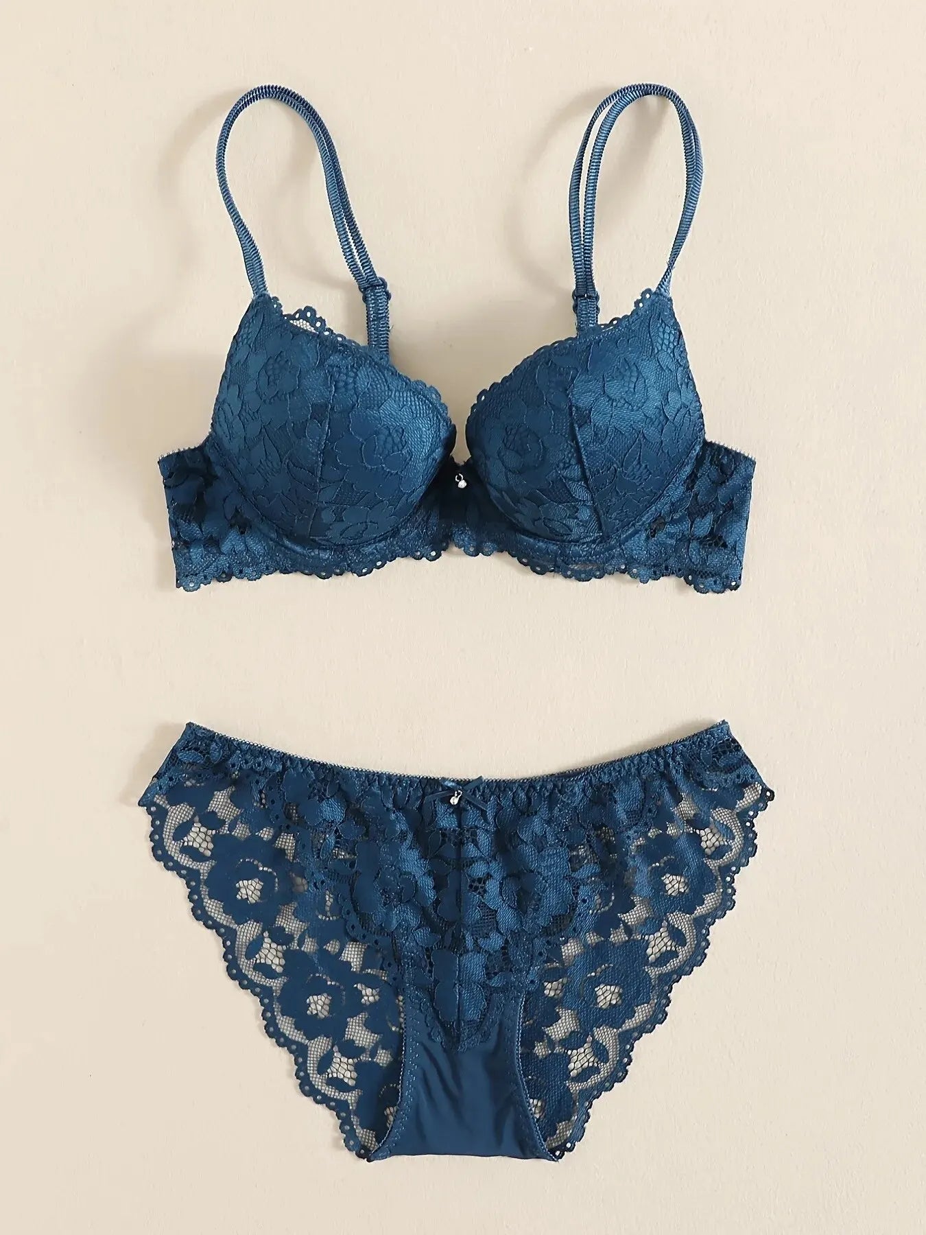Elegant Lace Embroidery Lingerie Set – Push-Up Bra & Sheer Panty, Breathable Fabric, Perfect for Valentine's Day Style Heaven